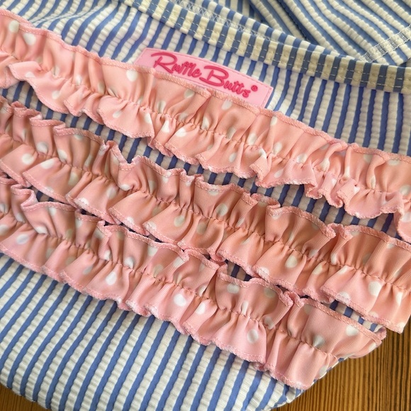 Ruffle Butts NEW with tags blue seersucker rashguard matching bottoms 5 - Picture 3 of 4